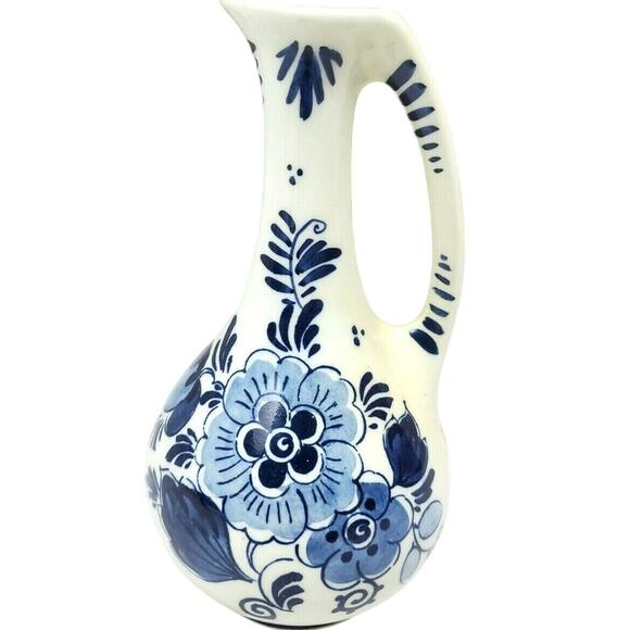 Vintage Mini Koninklijke Holland Blauw Blue Cobalt Flower Delfe Pitcher Handmade - Picture 1 of 6